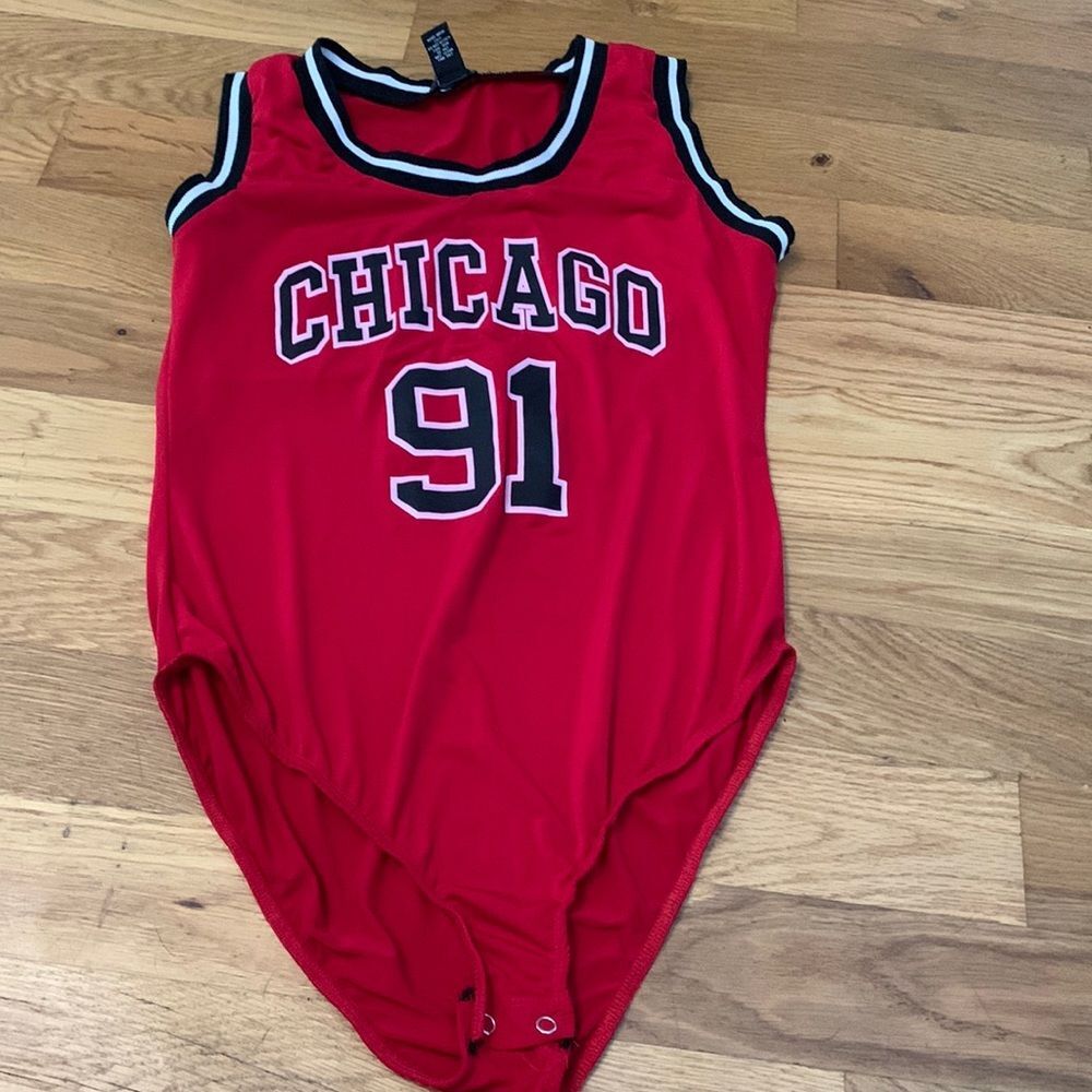 Rue21 Chicago 91 Jersey Bodysuit XL Red Mesh Spandex Basketball Gameday Top